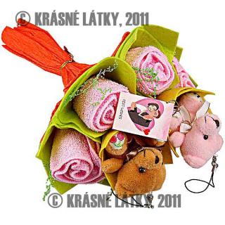 Kytice čtyř růží s medvídkami - bavlněný ručník