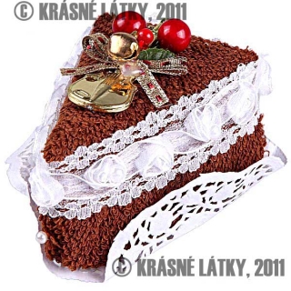 Svatební/vánoční hnědý řez - bavlněný ručník, sleva - poničený plastový. obal