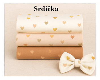 Látky s potiskem srdíček – bavlna a úplety pro dětské i dekorační šití